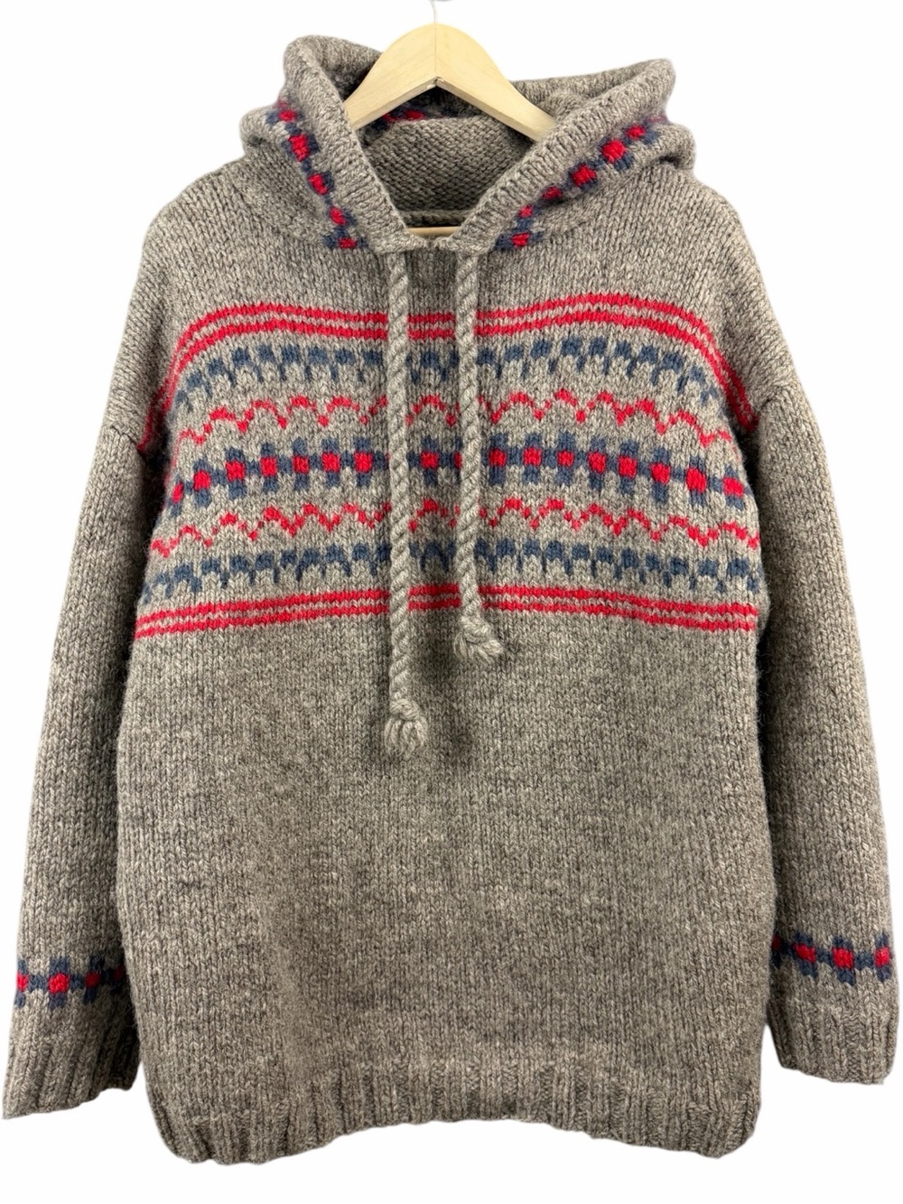 Winterhouses Chunky Hand Knit 100% Wool Hooded Sweater Unisex Size L/XL